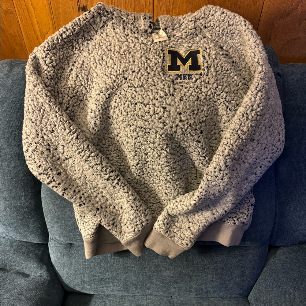 University of Michigan PINK Sherpa Pullover Hoodie